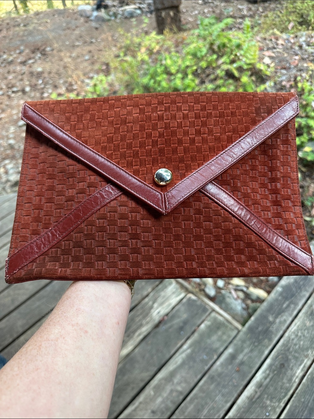 Vintage ~ Hudson’s Bay ~ Suede & Leather Envelope Clutch Bag in Deep Rust Brown
